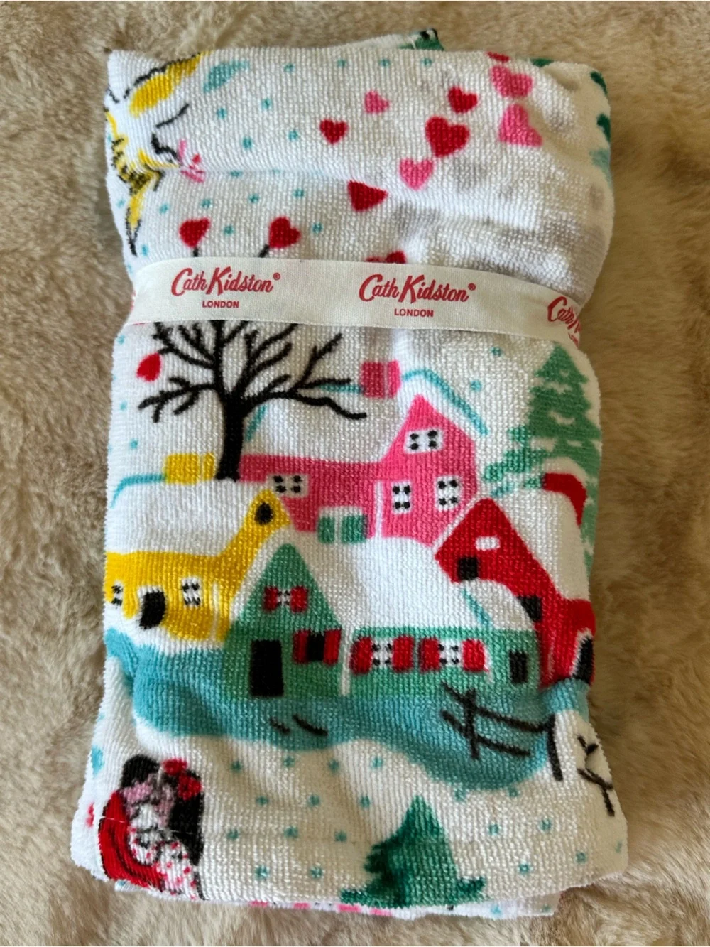 NWT Cath Kidston Shine Bright Cream  2 Pack Hand Towels Christmas 16x30
